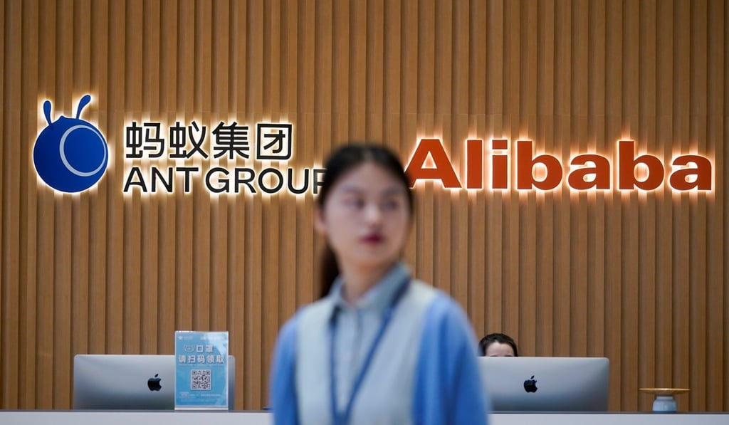 Logos of Ant Group and Alibaba at the headquarters of Ant Group in Hangzhou, Zhejiang province. Photo: Reuters Logos of Ant Group and Alibaba at the headquarters of Ant Group in Hangzhou, Zhejiang province. Photo: Reuters