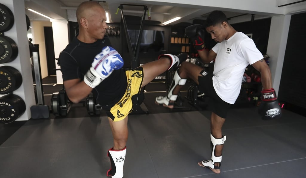 Mark Caparros (left) sparring with Jeferson Oliveira at The Gym in Central. Photo: Jonathan Wong