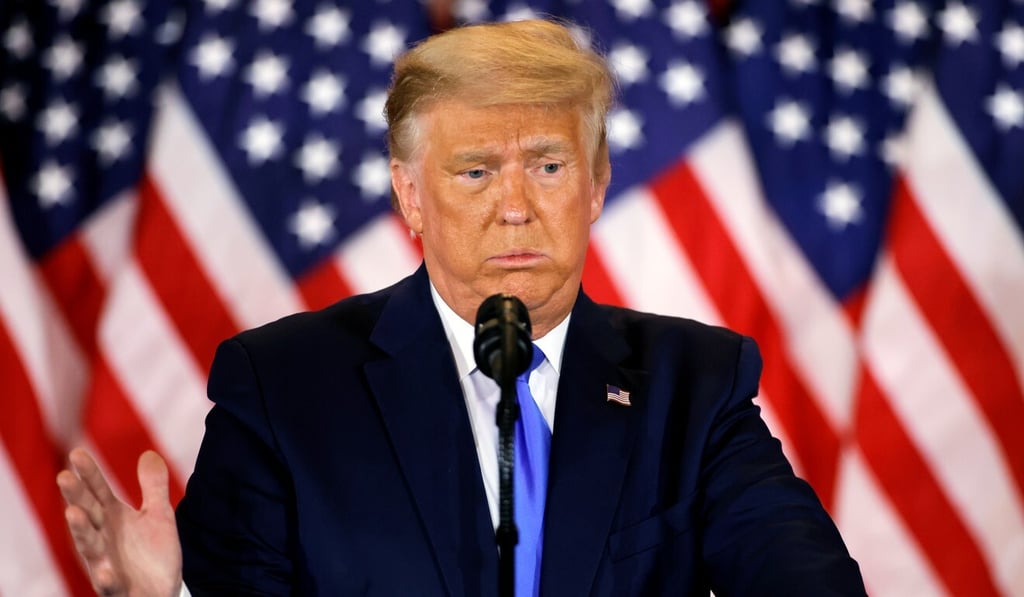 Donald Trump gestures as he reacts to early results from the 2020 US presidential election on Wednesday. Photo: Reuters Donald Trump gestures as he reacts to early results from the 2020 US presidential election on Wednesday. Photo: Reuters