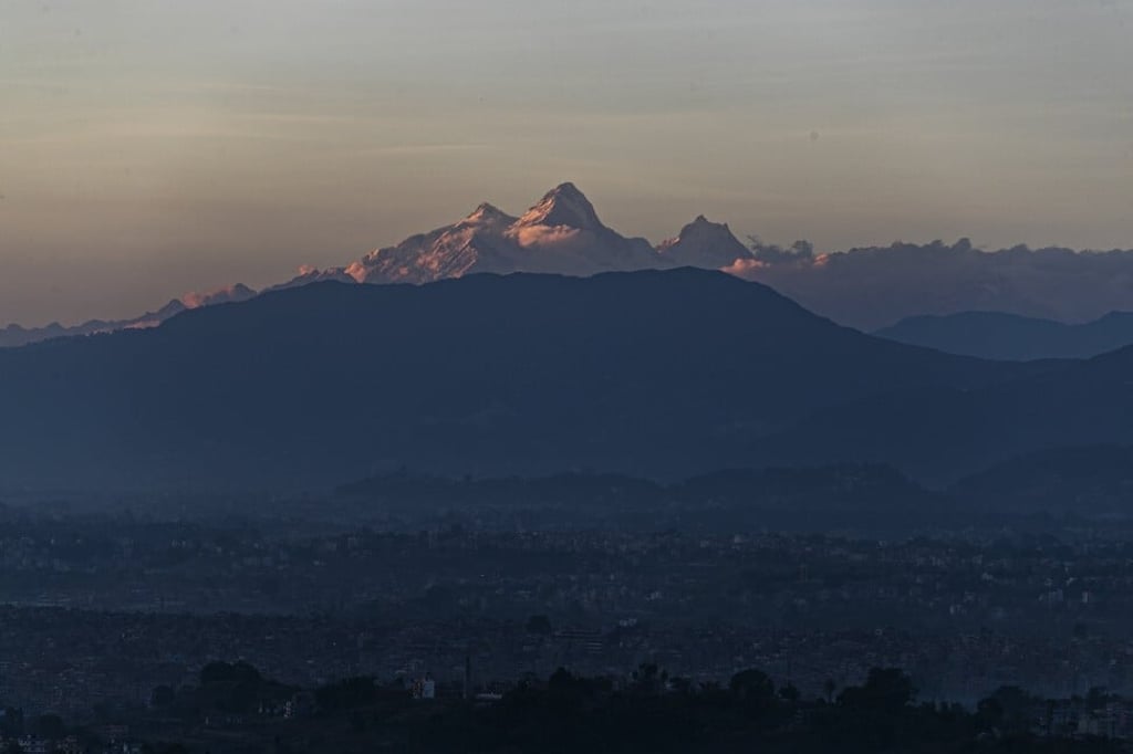 Himalchuli mountain (centre) and the Manaslu mountain range (right) seen from Bhaktapur, Nepal. Photo: Niranjan Shrestha/AP Himalchuli mountain (centre) and the Manaslu mountain range (right) seen from Bhaktapur, Nepal. Photo: Niranjan Shrestha/AP