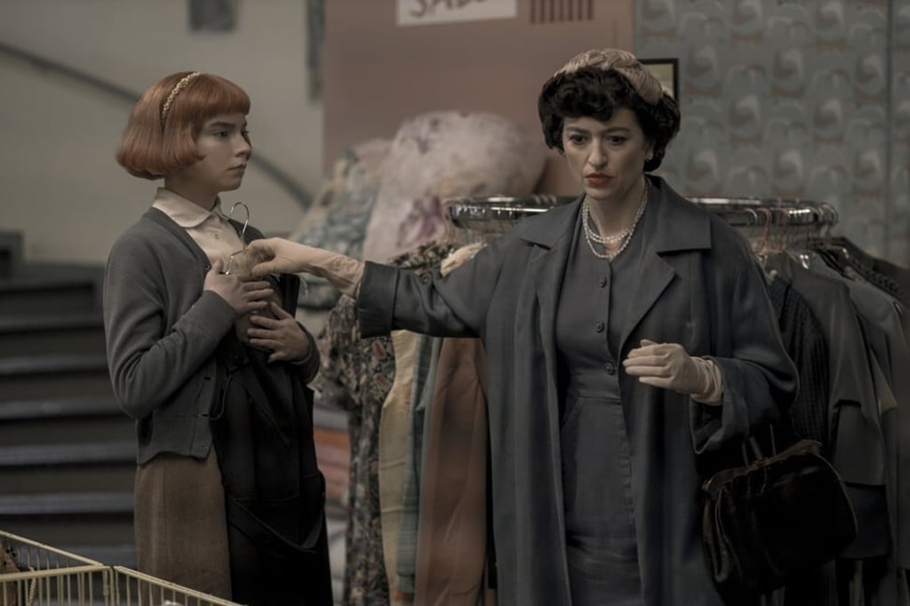 Beth discovers fashion for the first time on a visit to a store with her adoptive mother (Marielle Heller, right). Photo: Netflix