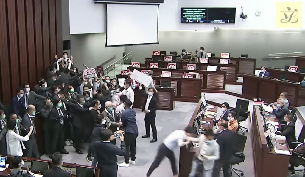 A screen grab from a widely circulated video of the May 8 House Committee meeting shows a portion of the alleged incident. Photo: Handout