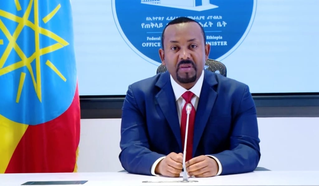 Ethiopia's Prime Minister Abiy Ahmed makes a statement via his official Facebook page on Sunday. Photo: Office of the Prime Minister – Press Secretariat via Reuters