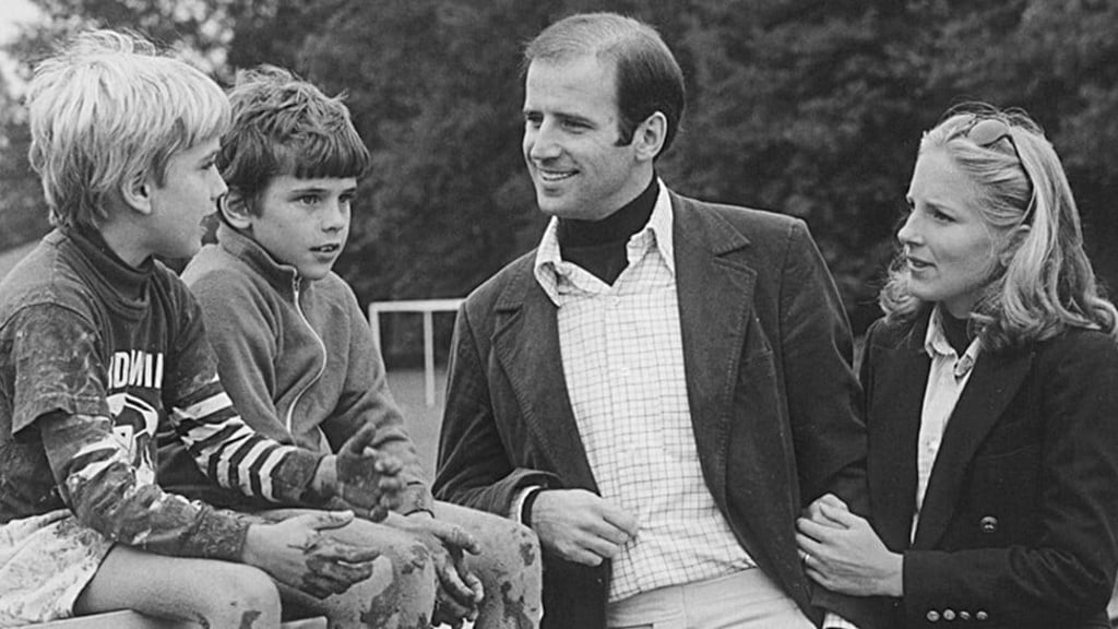 Joe Biden with his sons Beau (left) and Hunter (right) and his future wife Jill. Photo: Agence France-Presse