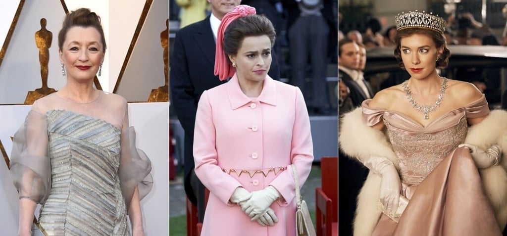 (From left) Lesley Manville at the Oscars in Los Angeles in March, 2018, Helena Bonham-Carter portraying Princess Margaret in season three of The Crown, and Vanessa Kirby as a younger Princess Margaret in the Netflix series. Manville will play the royal in the final seasons of the series. Photo: AP