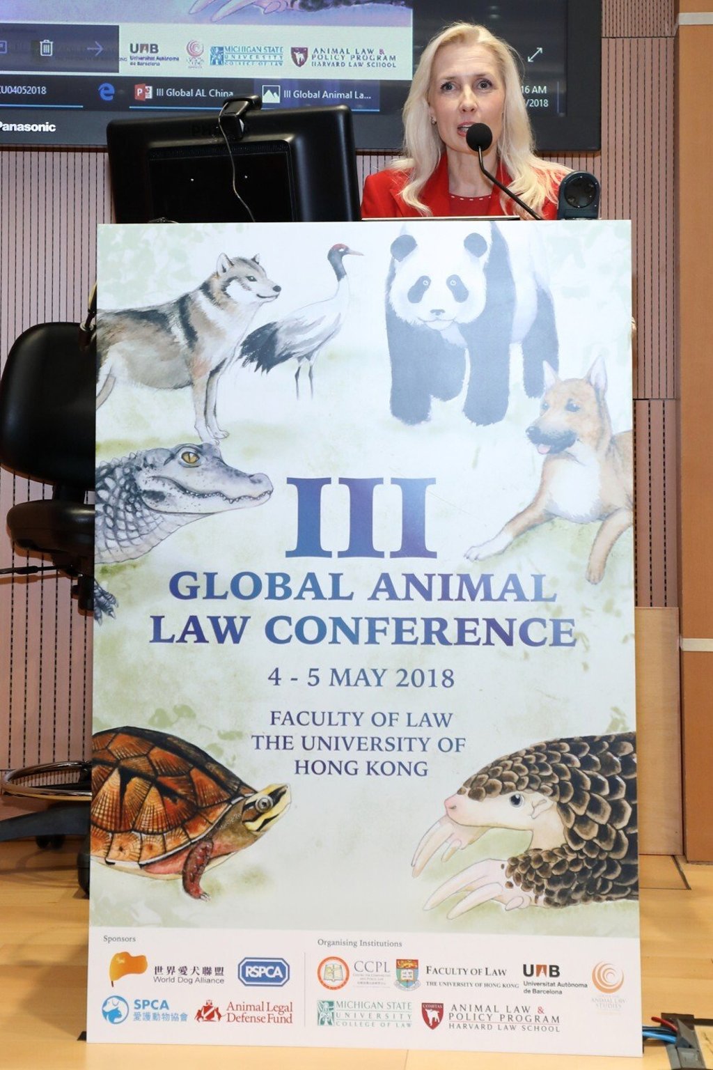 Law professor Amanda Whitfort speaks at the global animal law conference at the University of Hong Kong in 2018. Photo: Courtesy Amanda Whitfort