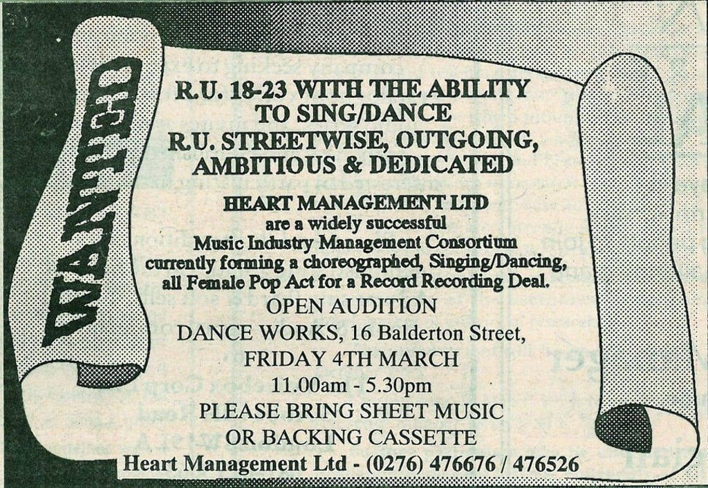 The original advert for Spice Girls auditions. Photo: Handout The original advert for Spice Girls auditions. Photo: Handout