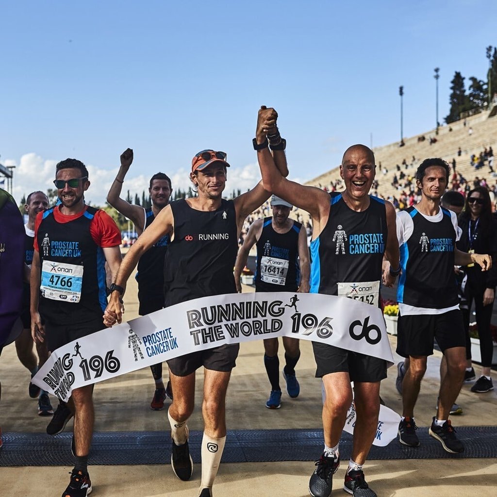 Butter (centre left) and Kevin Webber (centre right) at the Athens Marathon in November 2019, the final marathon on Butter’s worldwide tour. Photo: Courtesy of Nick Butter Butter (centre left) and Kevin Webber (centre right) at the Athens Marathon in November 2019, the final marathon on Butter’s worldwide tour. Photo: Courtesy of Nick Butter