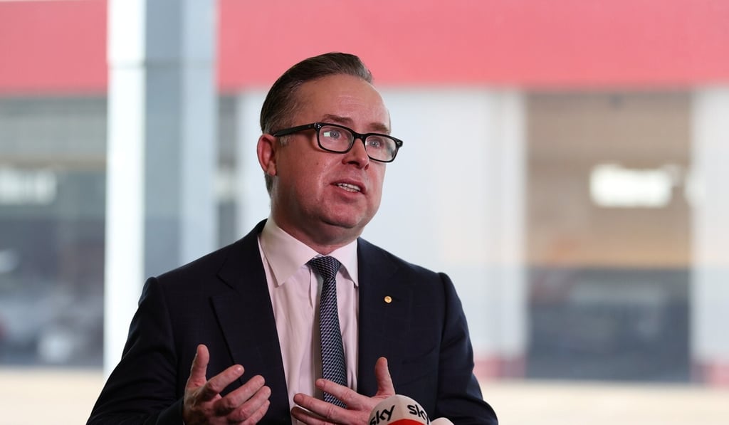 Alan Joyce, CEO of Qantas, speaks with members of the media in Sydney earlier this month. Photo: Reuters