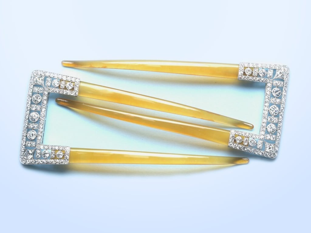 Tortoise shell and diamond hair combs circa 1905. Photo: Ronald Abram Tortoise shell and diamond hair combs circa 1905. Photo: Ronald Abram