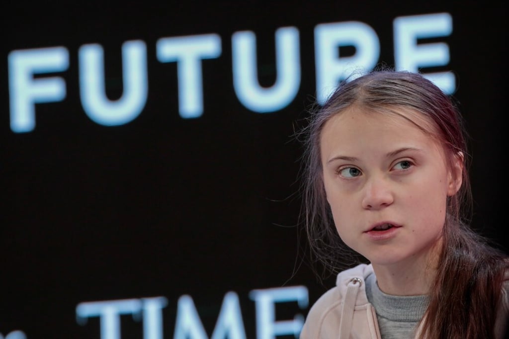 Greta Thunberg speaks during a panel session on the opening day of the World Economic Forum in Davos in January 2020. Photo: Bloomberg Greta Thunberg speaks during a panel session on the opening day of the World Economic Forum in Davos in January 2020. Photo: Bloomberg
