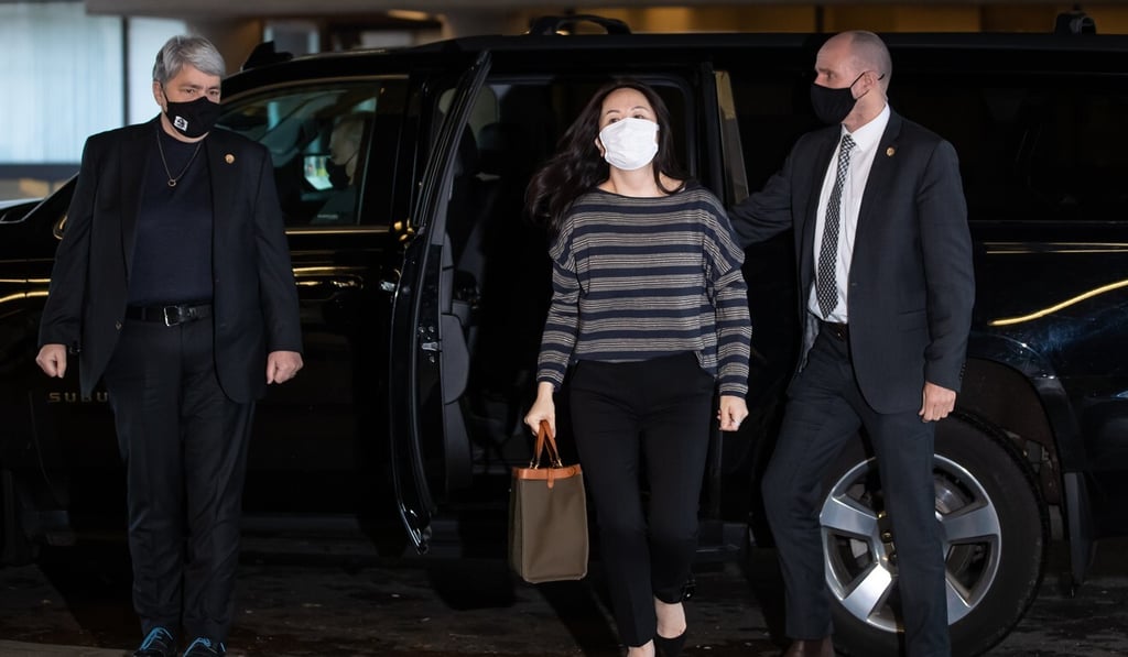 Meng Wanzhou arrives at the BC Supreme Court for a hearing on Wednesday. Photo: Bloomberg Meng Wanzhou arrives at the BC Supreme Court for a hearing on Wednesday. Photo: Bloomberg