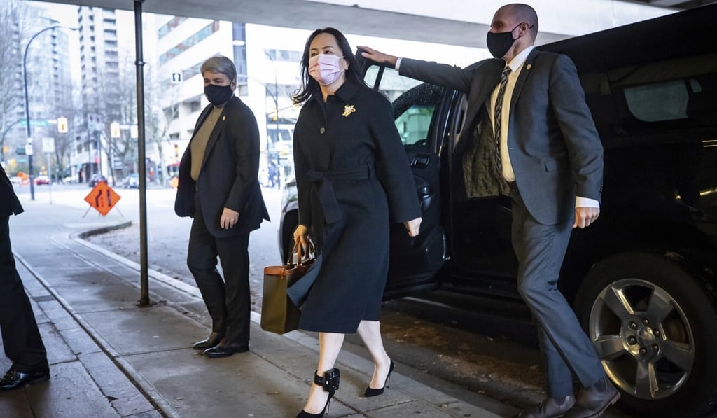 Meng Wanzhou arrives at the British Columbia Supreme Court to attend a hearing in Vancouver on Thursday. Photo: AP