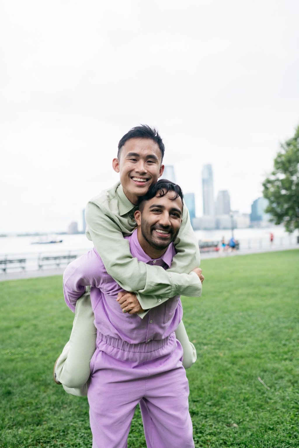 Arthur and Anish Bramhandtam wedding with the New York skyline in the background. Photo: Arthur Bramhandtam