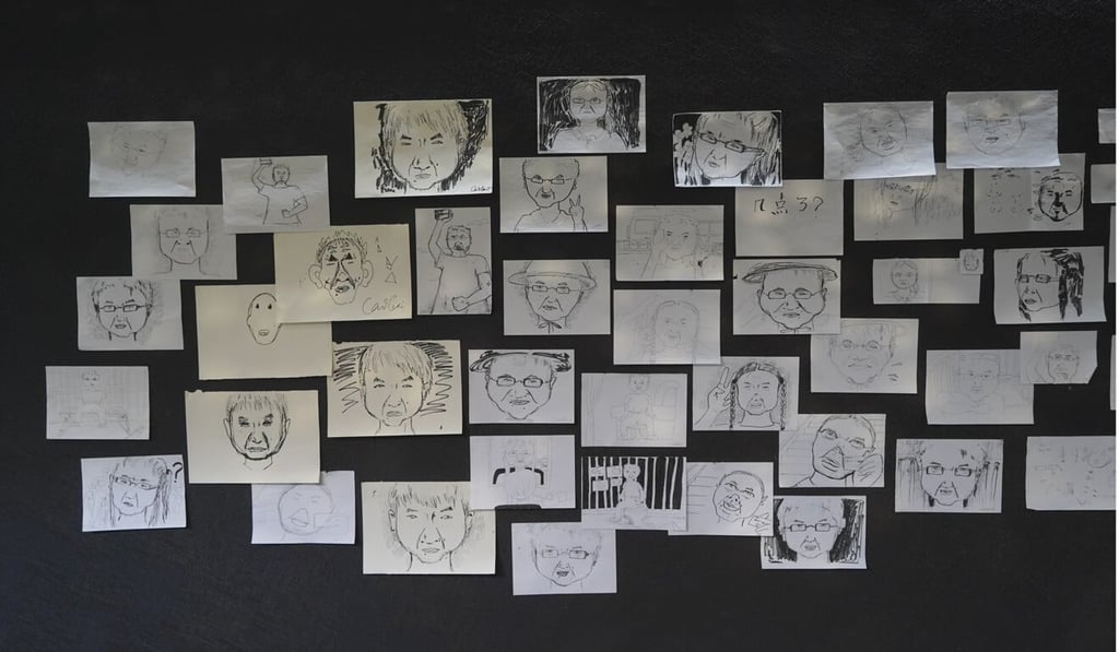 Drawings of accused sexual harassers. Photo: Tom Wang Drawings of accused sexual harassers. Photo: Tom Wang