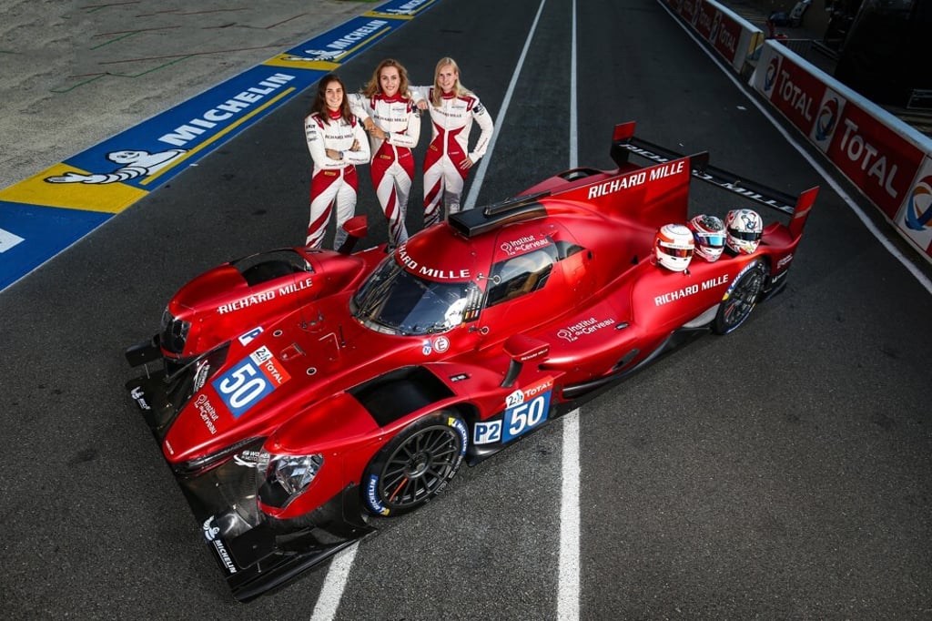 Tatiana Calderón (left), Sophia Floersch and Beitske Visser were behind the wheel of the Richard Mille Racing Team’s Oreca 07 prototype racing car. Photo: François Flamand/DPPI
