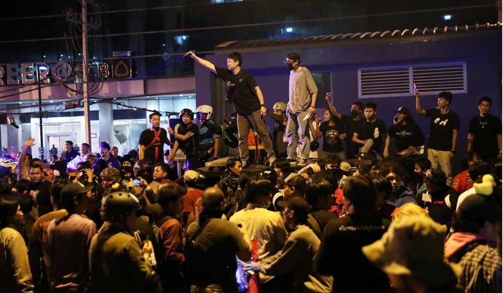 Protesters are seen at a rally demanding royal assets be handed back to the people in Bangkok on Wednesday. Photo: Reuters