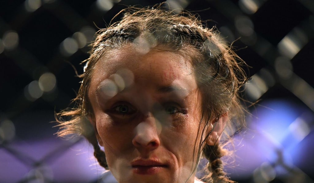 Joanna Jedrzejczyk at the end of her fight during a split decision loss to Zhang at UFC 248. Photo: AFP