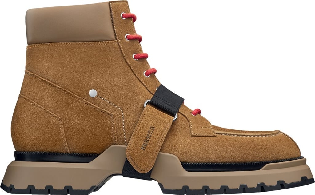 A trekking-style ankle boot in suede calfskin. Photo: Hermès A trekking-style ankle boot in suede calfskin. Photo: Hermès