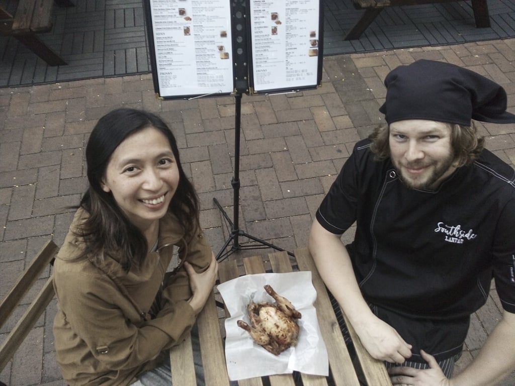 Southside Lantau owners Jake Johnson (right) and Matilda Ho outside their restaurant. Photo: Ed Peters