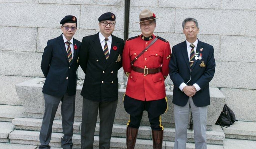 Ben Chang, second from right, who was the Royal Canadian Mounted Police liaison officer in Hong Kong, poses with guests at the Canadian commemorative ceremony at the Sai Wan War Cemetery in December 2017. Photo: Global Affairs Canada