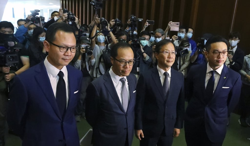 (Left to right) Disqualified lawmakers Dennis Kwok, Kenneth Leung, Kwok Ka-ki and Alvin Yeung. Photo: Dickson Lee