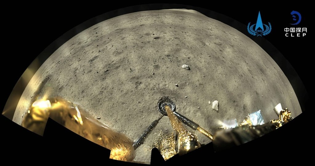 An image taken on December 1, 2020, shows the moon surface from a panoramic camera aboard the lander-ascender combination of the Chang'e 5 spacecraft after landing on the moon. Photo: CNSA via CNS/AFP An image taken on December 1, 2020, shows the moon surface from a panoramic camera aboard the lander-ascender combination of the Chang'e 5 spacecraft after landing on the moon. Photo: CNSA via CNS/AFP