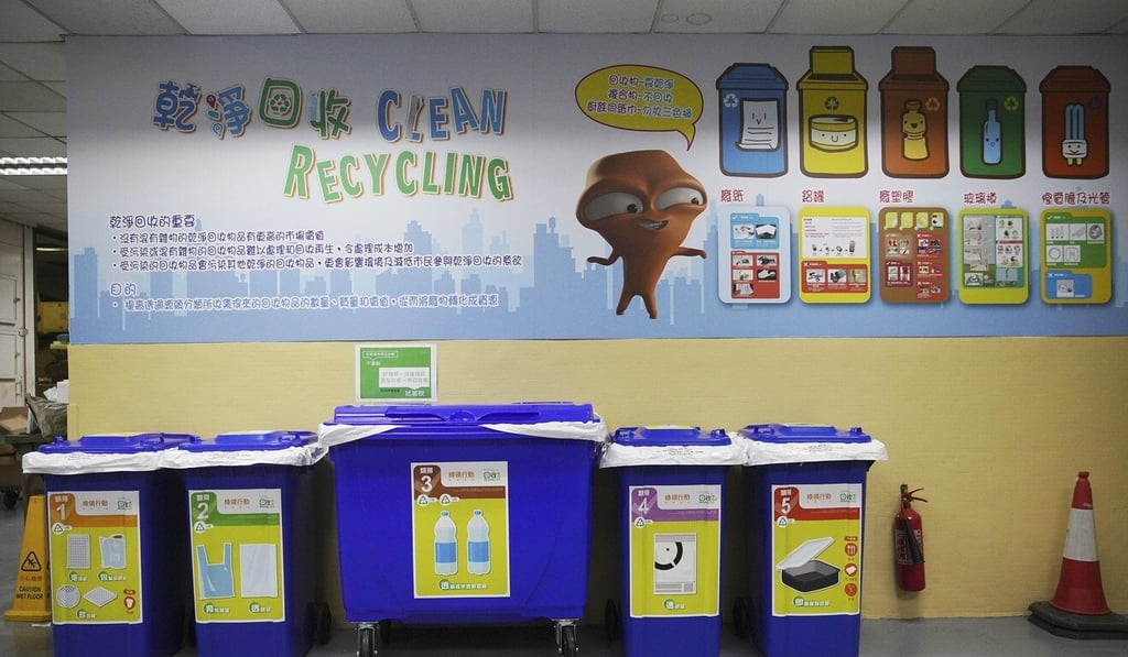 Greeners Action set up collection bins across Hong Kong, including at Proficient Industrial Centre in Kowloon Bay. Photo: Winson Wong Greeners Action set up collection bins across Hong Kong, including at Proficient Industrial Centre in Kowloon Bay. Photo: Winson Wong