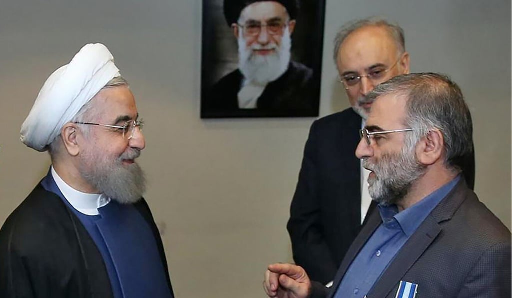 Iran's President Hassan Rowhani (left) is seen at an award ceremony for Iranian nuclear scientist Mohsen Fakhrizadeh (right) in Tehran. Photo: IRNA via AFP Iran's President Hassan Rowhani (left) is seen at an award ceremony for Iranian nuclear scientist Mohsen Fakhrizadeh (right) in Tehran. Photo: IRNA via AFP