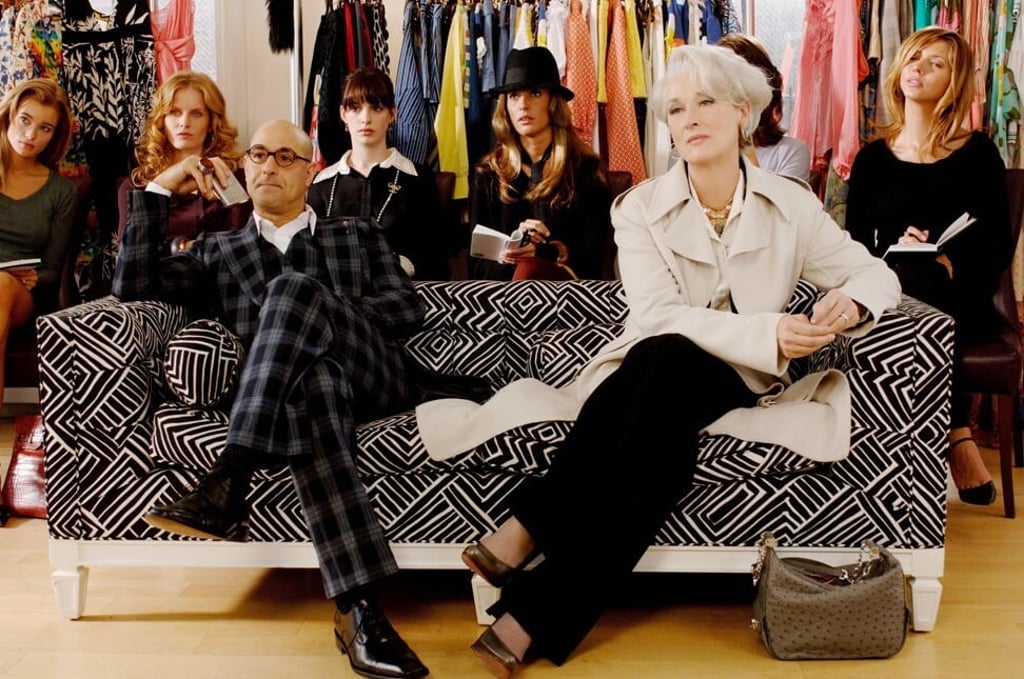 Streep in The Devil Wears Prada, from 2006, with Stanley Tucci (left) and Anne Hathaway (behind Tucci). Photo: MovieStillsDB Streep in The Devil Wears Prada, from 2006, with Stanley Tucci (left) and Anne Hathaway (behind Tucci). Photo: MovieStillsDB