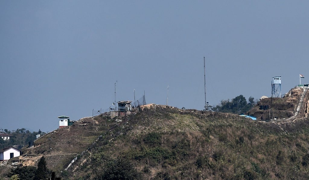 An Indian border army base pictured in February from Longwa village in Myanmar's Sagaing region. Photo: AFP via Getty Images/TNS