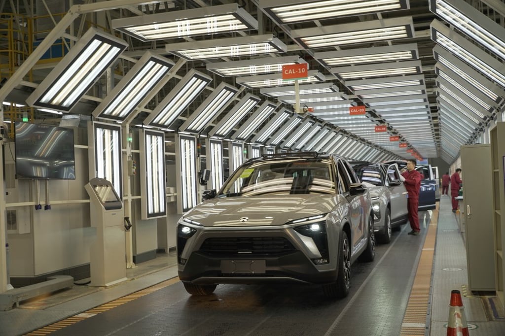 A view of NIO's Hefei Advanced Manufacturing Centre in the Anhui provincial capital in eastern China on December 2020, with semi-finished ES8 all-electric sports-utility vehicles in December 2020. Photo: Thomas Yau.