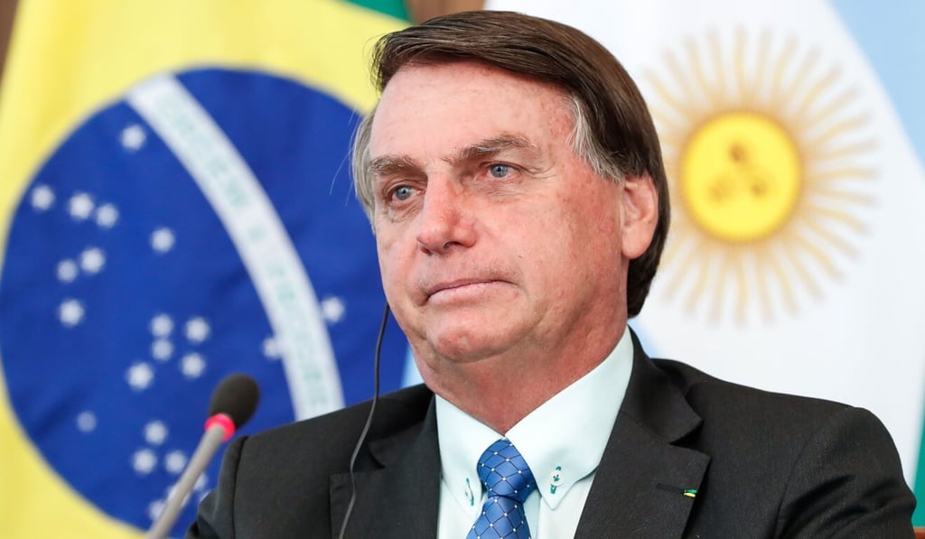 Brazilian President Jair Bolsonaro holds a video conference from the Alvorada Palace in Brasilia in November. Photo: AFP