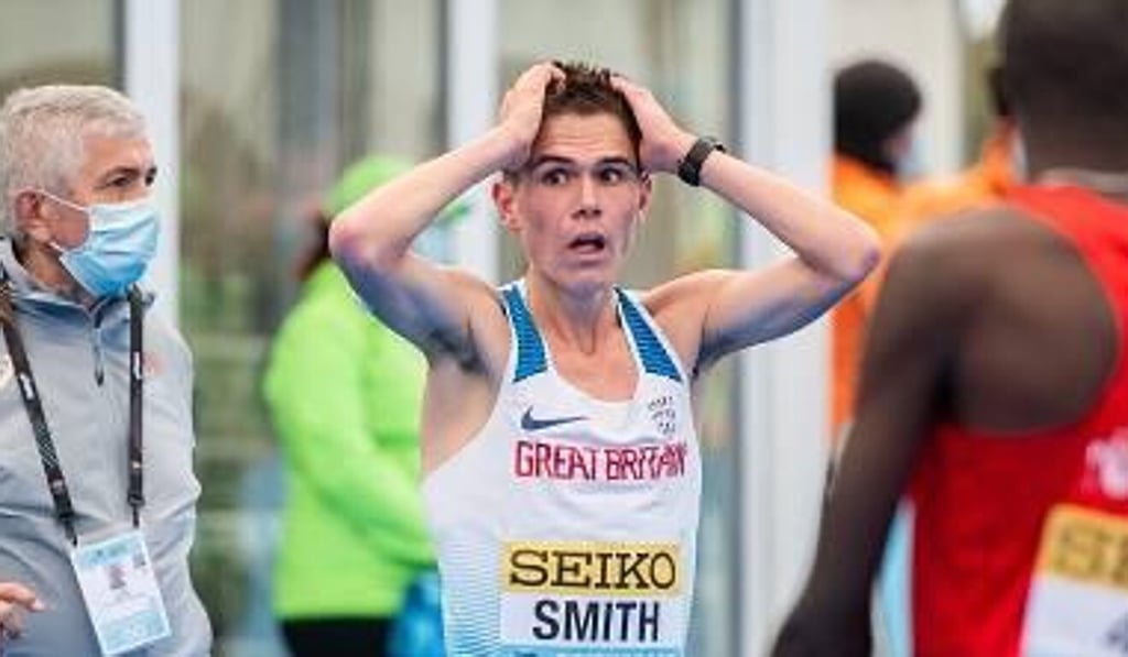 Team GB’s Jake Smith is shocked after learning about his record-breaking time at the World Half Marathon Championships in Poland in October. Photo: Mateusz Slodkowski Team GB’s Jake Smith is shocked after learning about his record-breaking time at the World Half Marathon Championships in Poland in October. Photo: Mateusz Slodkowski