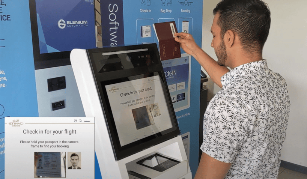 Elenium Automation’s smart hands-free airport self-service kiosks can be operated by passengers just with their voice or head movements. Photo: Elenium Automation