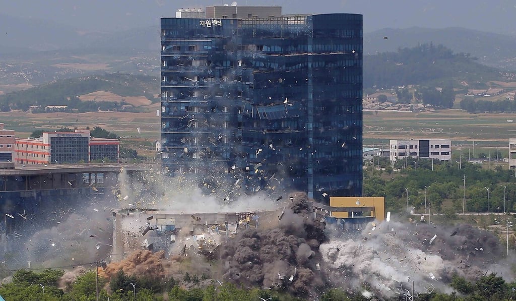 North Korea blows up its liaison office, blaming Seoul’s failure to block the leaflet drops. Photo: Reuters North Korea blows up its liaison office, blaming Seoul’s failure to block the leaflet drops. Photo: Reuters