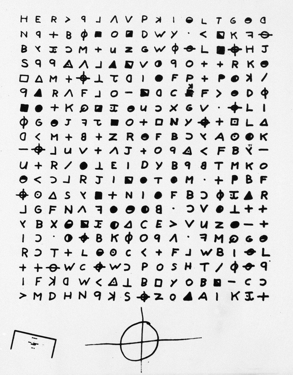 A cryptogram sent to the San Francisco Chronicle in 1969 by the Zodiac Killer. Photo: San Francisco Chronicle via AP