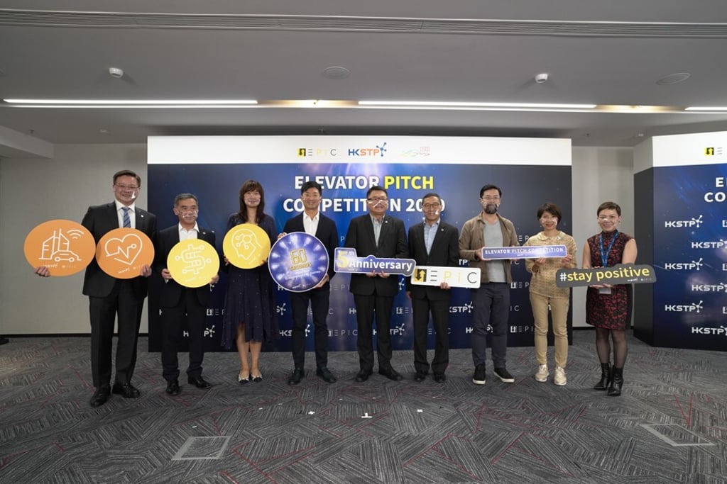 Senior HKSTP executives and lead judges of the Elevator Pitch Competition 2020 witnessed the success of the event’s first virtual edition. (From left) Raymond Wong, head of investment, HKSTP; Peter Mok, head of strategic partnership, HKSTP; Joyce Xie, managing director, IP Group Greater China; Gordon Yen, chairman, Hong Kong Business Angel Network; Sunny Chai, chairman, HKSTP; Albert Wong, CEO, HKSTP; Joseph Fung, managing partner, Saltagen Ventures; Rosana Wong, general counsel, HKSTP; Jojo Cheung, chief marketing officer, HKSTP.