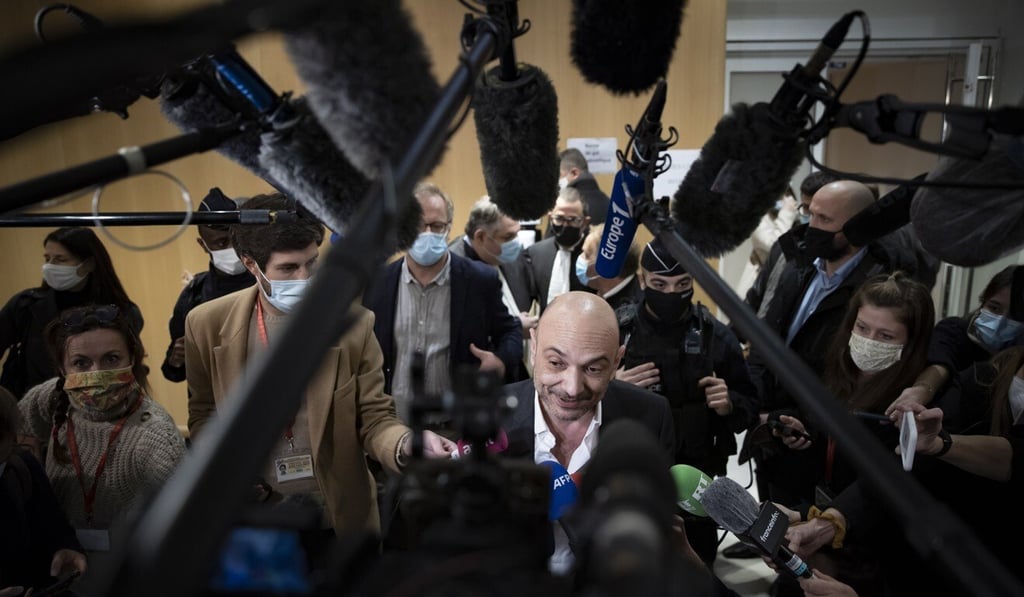 Charlie Hebdo's lawyer Richard Malka speaks to media after the verdict was pronounced at the courthouse in Paris on Wednesday. Photo: EPA-EFE Charlie Hebdo's lawyer Richard Malka speaks to media after the verdict was pronounced at the courthouse in Paris on Wednesday. Photo: EPA-EFE