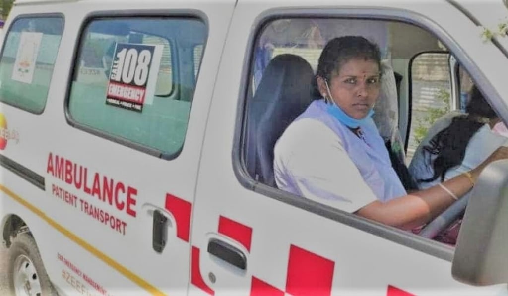 M. Veeralakshmi, Tamil Nadu's first female ambulance driver. Photo: ANEW