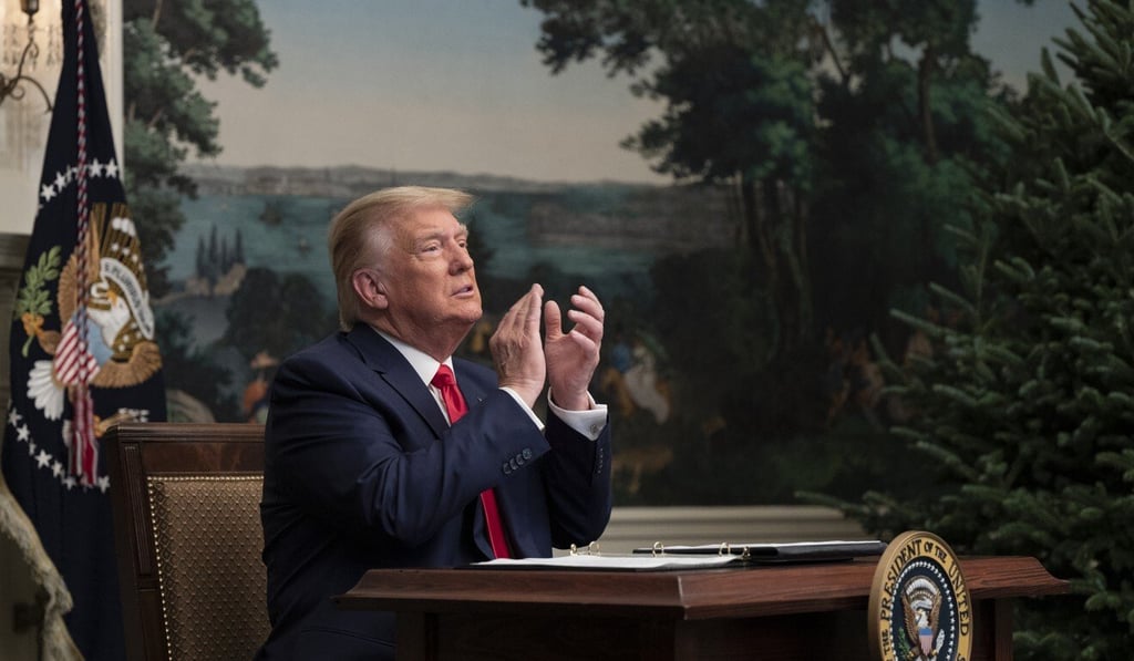 US President Donald Trump participates in a Thanksgiving teleconference with members of the United States military. Photo: AFP US President Donald Trump participates in a Thanksgiving teleconference with members of the United States military. Photo: AFP