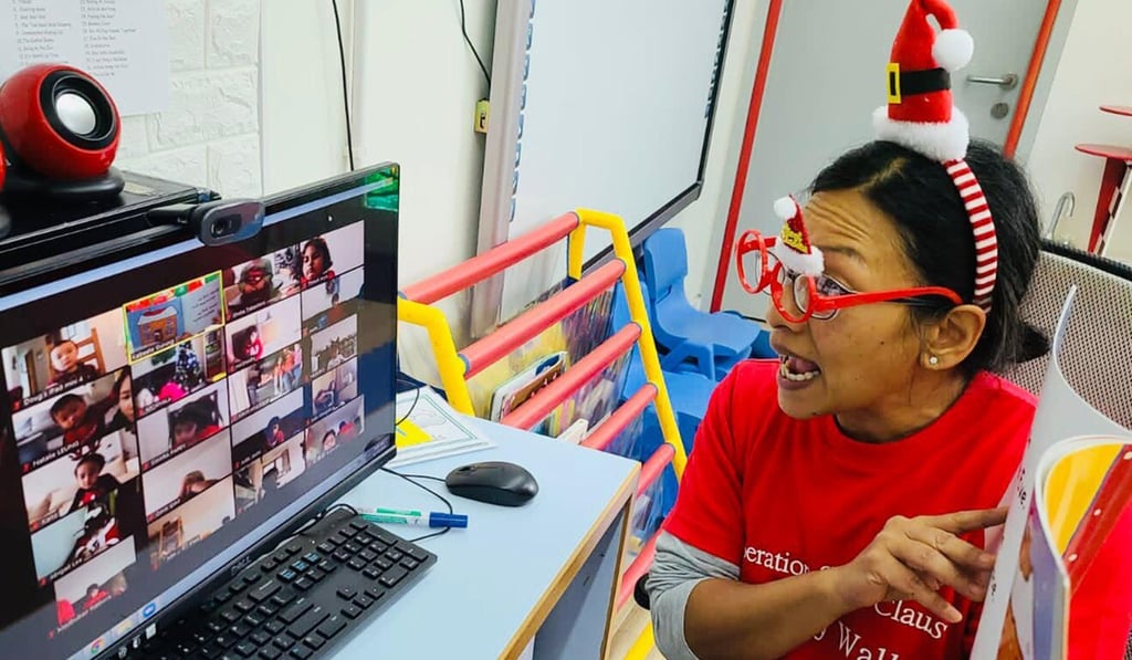 A virtual party being held by Kabeeta Gurung, head of school at Discovery Mind Kindergarten Tung Chung. Photo: Handout