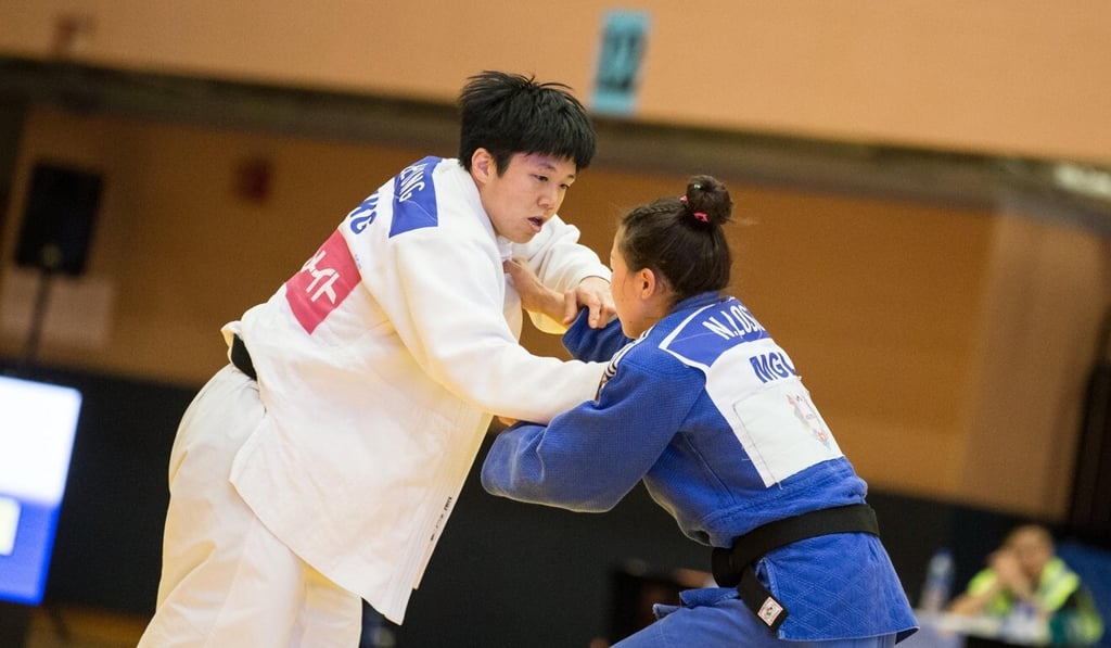 Hong Kong’s Leung Po-sum (left) is ranked ninth on the continental quota for Tokyo. Photo: Hong Kong Judo Association