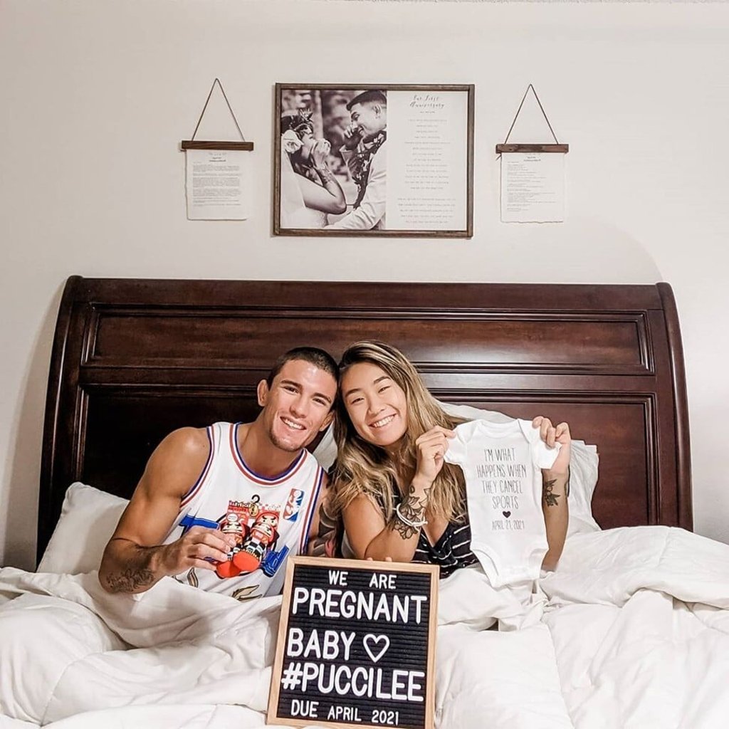 Bruno Pucci and Angela Lee celebrate after announcing their pregnancy. Photo: @angelaleemma/Instagram Bruno Pucci and Angela Lee celebrate after announcing their pregnancy. Photo: @angelaleemma/Instagram