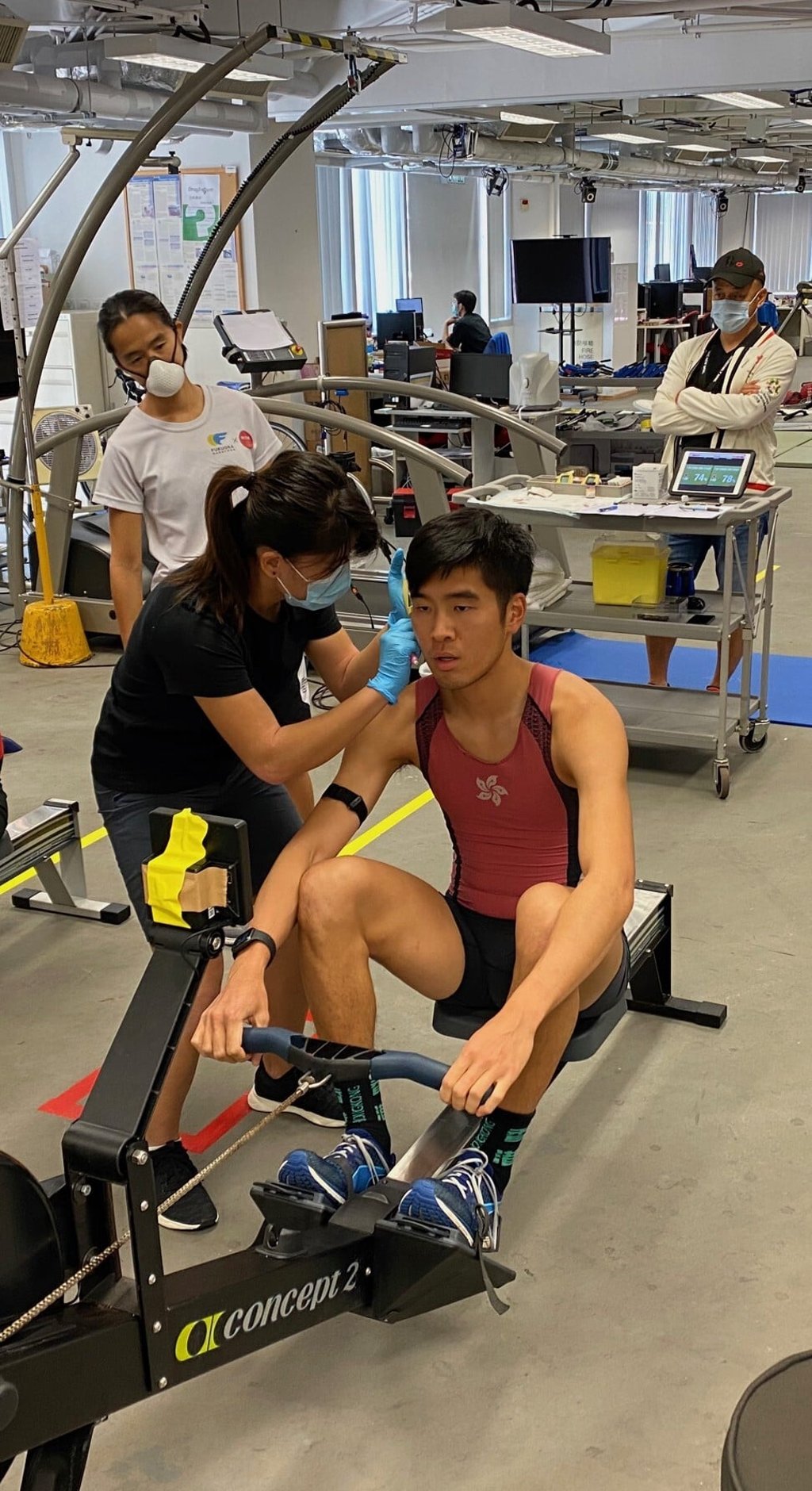 Thomas Chan Chi-fung takes a rest during a rowing machine workout. Thomas Chan Chi-fung takes a rest during a rowing machine workout.