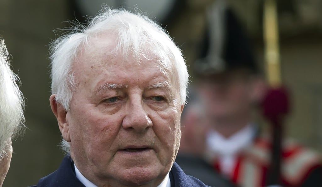 Tommy Docherty attends the funeral of Tom Finney in 2014. Photo: AP