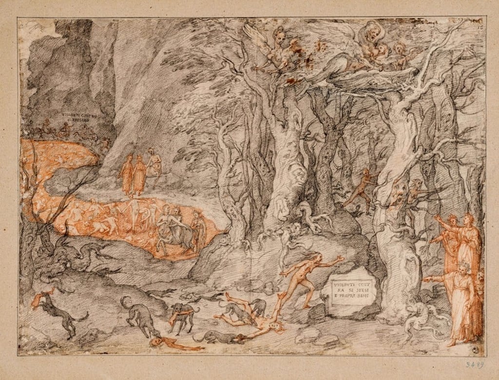 This illustration shows Pier della Vigna, the forest of suicides. Photo: Uffizi Gallery via AP This illustration shows Pier della Vigna, the forest of suicides. Photo: Uffizi Gallery via AP