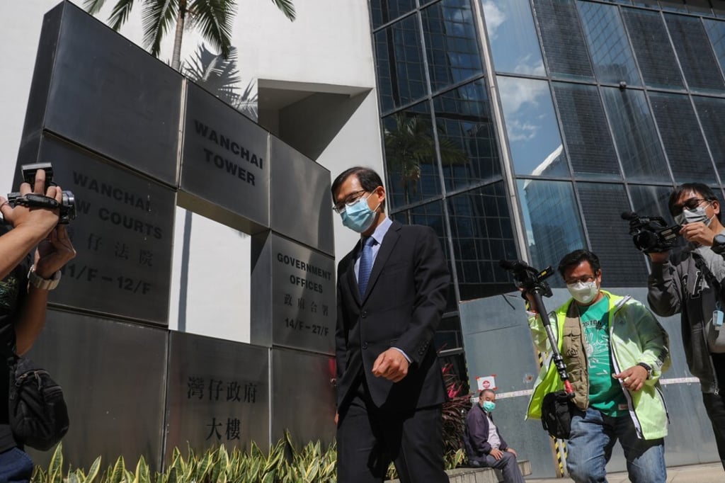Former Convoy director Roy Cho Kwai-chee walks out of the District Court in Wan Chai after his acquittal in November 2020. Photo: Nora Tam