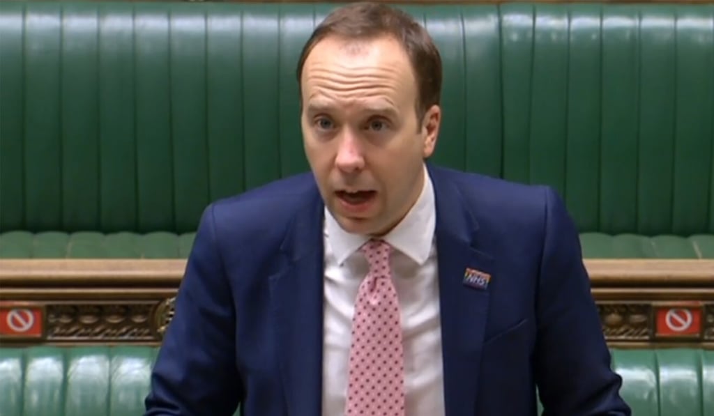 Britain's Health Secretary Matt Hancock pictured in parliament last month. Photo: AFP/PRU