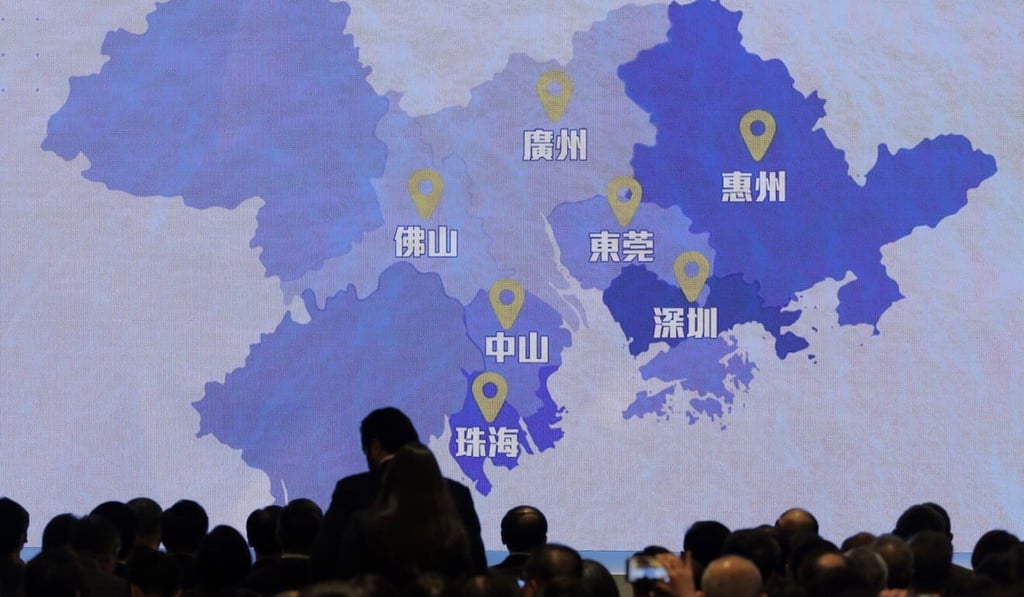 A map of the Greater Bay Area, which includes nine mainland cities, Hong Kong and Macau. Photo: AP